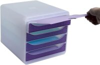 Exacompta 310319D Premium Ablagebox Chromaline mit 4 Schubladen für DIN A4+ Dokumente. Belastbare Schubladenbox mit hoher Kapazität für mehr Platz auf dem Schreibtisch Big Box Kristall|Violett