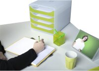 Exacompta 310335D Premium Ablagebox Chromaline mit 4 Schubladen für DIN A4+ Dokumente. Belastbare Schubladenbox mit hoher Kapazität für mehr Platz auf dem Schreibtisch Big Box Kristall|Anisgrün