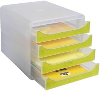 Exacompta 310335D Premium Ablagebox Chromaline mit 4 Schubladen für DIN A4+ Dokumente. Belastbare Schubladenbox mit hoher Kapazität für mehr Platz auf dem Schreibtisch Big Box Kristall|Anisgrün