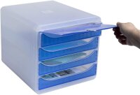 Exacompta 310360D Premium Ablagebox Chromaline mit 4 Schubladen für DIN A4+ Dokumente. Belastbare Schubladenbox mit hoher Kapazität für mehr Platz auf dem Schreibtisch Big Box Kristall|Königsblau