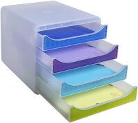 Exacompta 310399D Premium Ablagebox Chromaline mit 4 Schubladen für DIN A4+ Dokumente. Belastbare Schubladenbox mit hoher Kapazität für mehr Platz auf dem Schreibtisch Big Box Harlekin Kristall|bunt
