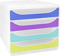 Exacompta 310399D Premium Ablagebox Chromaline mit 4 Schubladen für DIN A4+ Dokumente. Belastbare Schubladenbox mit hoher Kapazität für mehr Platz auf dem Schreibtisch Big Box Harlekin Kristall|bunt