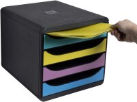 Exacompta 3104293D Öko-Ablagebox Forever Young mit 4 Schubladen für DIN A4+ Dokumente. Belastbare Schubladenbox aus 100% Recycling-Kunstsoff Blauer Engel Big Box Schwarz|Forever Young