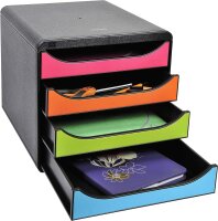 Exacompta 310498D Premium Ablagebox mit 4 Schubladen für DIN A4+ Dokumente. Belastbare Schubladenbox mit hoher Kapazität für mehr Platz auf dem Schreibtisch Big Box Iderama Schwarz|Bunt
