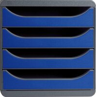 Exacompta 310703D Premium Ablagebox mit 4 Schubladen für DIN A4+ Dokumente. Belastbare Schubladenbox mit hoher Kapazität für mehr Platz auf dem Schreibtisch Big Box Iderama Schwarz|Königsblau