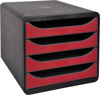 Exacompta 310718D Premium Ablagebox mit 4 Schubladen für DIN A4+ Dokumente. Belastbare Schubladenbox mit hoher Kapazität für mehr Platz auf dem Schreibtisch Big Box Iderama Schwarz|Karminrot