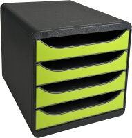 Exacompta 310725D Premium Ablagebox mit 4 Schubladen für DIN A4+ Dokumente. Belastbare Schubladenbox mit hoher Kapazität für mehr Platz auf dem Schreibtisch Big Box Iderama Schwarz|Anisgrün