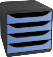 Exacompta 310779D Premium Ablagebox mit 4 Schubladen für DIN A4+ Dokumente. Belastbare Schubladenbox mit hoher Kapazität für mehr Platz auf dem Schreibtisch Big Box Iderama Schwarz|Eisblau