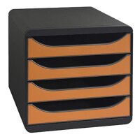 Exacompta 310788D Premium Ablagebox mit 4 Schubladen für DIN A4+ Dokumente. Belastbare Schubladenbox mit hoher Kapazität für mehr Platz auf dem Schreibtisch Big Box Iderama Schwarz|Mandarine