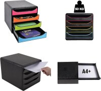 Exacompta 310914D Premium Ablagebox mit 4 Schubladen für DIN A4+ Dokumente. Belastbare Schubladenbox mit hoher Kapazität für mehr Platz auf dem Schreibtisch Big Box Black Office Schwarz|Bunt