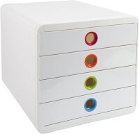 Exacompta 314398D Premium Ablagebox mit 4 Schubladen für DIN A+ Dokumente. Belastbare Schubladenbox mit hoher Kapazität für mehr Platz auf dem Schreibtisch Pop Box weiss/bunt