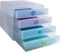 Exacompta 314399D Premium Ablagebox Chromaline mit 4 Schubladen für DIN A+ Dokumente. Belastbare Schubladenbox mit hoher Kapazität für mehr Platz auf dem Schreibtisch Pop Box Kristall/bunt