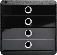 Exacompta 314438D Premium Ablagebox mit 4 Schubladen für DIN A+ Dokumente. Belastbare Schubladenbox mit hoher Kapazität für mehr Platz auf dem Schreibtisch Pop Box schwarz/silber