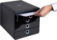 Exacompta 314496D Premium Ablagebox Aquarel mit 4 Schubladen für DIN A+ Dokumente. Belastbare Schubladenbox mit hoher Kapazität für mehr Platz auf dem Schreibtisch Pop Box schwarz/bunt