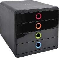 Exacompta 314498D Premium Ablagebox mit 4 Schubladen für DIN A+ Dokumente. Belastbare Schubladenbox mit hoher Kapazität für mehr Platz auf dem Schreibtisch Pop Box schwarz/bunt