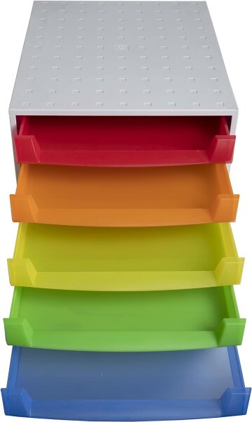 Exacompta 221098D Premium Ablagebox mit 5 offenen Schubladen für DIN A4+ Dokumente. Belastbare Schubladenbox mit hoher Kapazität für mehr Platz auf dem Schreibtisch The Box Harlekin bunt