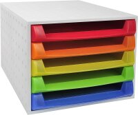 Exacompta 221098D Premium Ablagebox mit 5 offenen Schubladen für DIN A4+ Dokumente. Belastbare Schubladenbox mit hoher Kapazität für mehr Platz auf dem Schreibtisch The Box Harlekin bunt