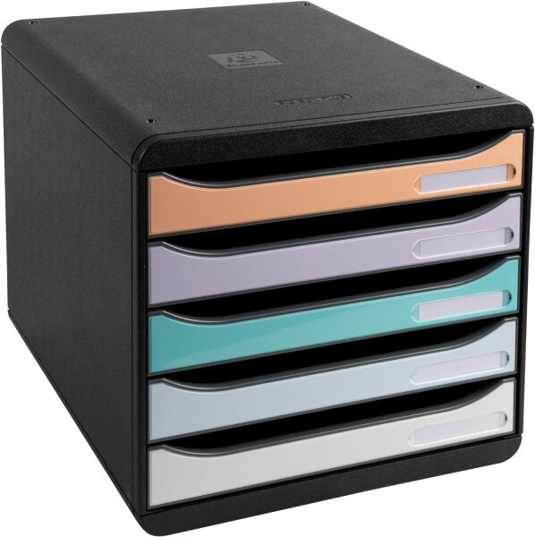 Exacompta 3094296D Premium Ablagebox mit 5 Schubladen für DIN A4+ Dokumente. Belastbare Schubladenbox aus 100% Recycling-Kunstsoff Blauer Engel Big Box Plus Horizon Schwarz|Aquarell