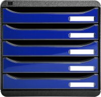 Exacompta 3097203D Premium Ablagebox mit 5 Schubladen für DIN A4+ Dokumente. Stapelbare Schubladenbox mit hoher Kapazität für mehr Platz auf dem Schreibtisch Big Box Iderama Schwarz|Königsblau