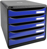 Exacompta 3097203D Premium Ablagebox mit 5 Schubladen für DIN A4+ Dokumente. Stapelbare Schubladenbox mit hoher Kapazität für mehr Platz auf dem Schreibtisch Big Box Iderama Schwarz|Königsblau