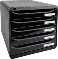Exacompta 3097214D Premium Ablagebox mit 5 Schubladen für DIN A4+ Dokumente. Stapelbare Schubladenbox mit hoher Kapazität für mehr Platz auf dem Schreibtisch Big Box Plus Glossy Schwarz|Grau