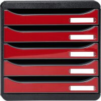 Exacompta 3097218D Premium Ablagebox mit 5 Schubladen für DIN A4+ Dokumente. Stapelbare Schubladenbox mit hoher Kapazität für mehr Platz auf dem Schreibtisch Big Box Iderama Schwarz|Karminrot