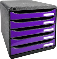 Exacompta 3097220D Premium Ablagebox mit 5 Schubladen für DIN A4+ Dokumente. Stapelbare Schubladenbox mit hoher Kapazität für mehr Platz auf dem Schreibtisch Big Box Iderama Schwarz|Violett