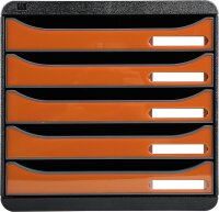 Exacompta 3097288D Premium Ablagebox mit 5 Schubladen für DIN A4+ Dokumente. Stapelbare Schubladenbox mit hoher Kapazität für mehr Platz auf dem Schreibtisch Big Box Iderama Schwarz|Mandarine