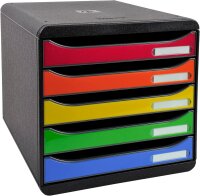 Exacompta 3097298D Premium Ablagebox mit 5 Schubladen für DIN A4+ Dokumente. Stapelbare Schubladenbox mit hoher Kapazität für mehr Platz auf dem Schreibtisch Big Box Plus Glossy Schwarz|Harlekin