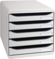 Exacompta 309740D Premium Ablagebox mit 5 Schubladen für DIN A4+ Dokumente. Stapelbare Schubladenbox mit hoher Kapazität für mehr Platz auf dem Schreibtisch Big Box Plus Office Lichtgrau