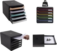 Exacompta 309913D Premium Ablagebox mit 5 Schubladen für DIN A4+ Dokumente. Stapelbare Schubladenbox mit hoher Kapazität für mehr Platz auf dem Schreibtisch Big Box Plus Black Office Weiß-Bunt