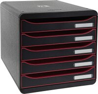 Exacompta 309984D Premium Ablagebox mit 5 Schubladen für DIN A4+ Dokumente. Stapelbare Schubladenbox mit hoher Kapazität für mehr Platz auf dem Schreibtisch Big Box Plus Black Office Schwarz|Himbeer