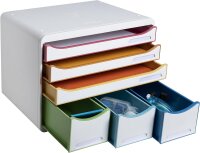 Exacompta 306913D Ablagebox Harlekin Querformat mit 6 Schubladen für DIN A+ Dokumente. Belastbare Schubladenbox mit hoher Kapazität für mehr Platz Store Box Blauer Engel Weiß|Bunt