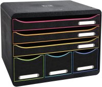 Exacompta 306914D Ablagebox Harlekin Querformat mit 6 Schubladen für DIN A+ Dokumente. Belastbare Schubladenbox mit hoher Kapazität für mehr Platz Store Box Blauer Engel Schwarz|Bunt