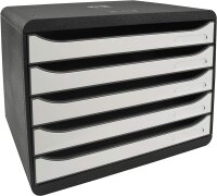 Exacompta 3087213D Ablagebox Glossy Querformat mit 5 Schubladen für DIN A+ Dokumente. Belastbare Schubladenbox mit hoher Kapazität mehr Platz Big Box Plus Horizon Blauer Engel schwarz|weiß