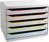 Exacompta 308913D Ablagebox Harlekin mit 5 Schubladen für DIN A4+ Dokumente. Belastbare Schubladenbox mit hoher Kapazität für mehr Platz auf dem Schreibtisch Big Box Plus Horizon Weiß|Bunt
