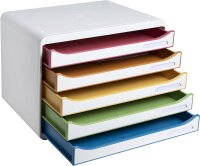 Exacompta 308913D Ablagebox Harlekin mit 5 Schubladen für DIN A4+ Dokumente. Belastbare Schubladenbox mit hoher Kapazität für mehr Platz auf dem Schreibtisch Big Box Plus Horizon Weiß|Bunt