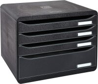 Exacompta 315714D Ablagebox EcoBlack Querformat mit 4 Schubladen für DIN A+ Dokumente. Belastbare Schubladenbox mit hoher Kapazität für mehr Platz Big Box Plus Horizon Blauer Engel schwarz