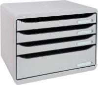 Exacompta 315740D Ablagebox Office Querformat mit 4 Schubladen für DIN A+ Dokumente. Belastbare Schubladenbox mit hoher Kapazität für mehr Platz auf dem Schreibtisch Big Box Plus Horizon Lichtgrau