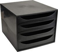 Exacompta 228014D Ablagebox Ecoblack mit 4 Schubladen für DIN A4+ Dokumente. Ecobox mit hoher Kapazität für mehr Platz auf dem Schreibtisch Big Box Schwarz