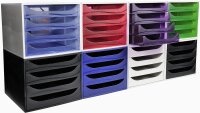 Exacompta 228323D Ablagebox Office mit 4 Schubladen für DIN A4+ Dokumente. Ecobox mit hoher Kapazität für mehr Platz auf dem Schreibtisch Big Box Grau|Kristall