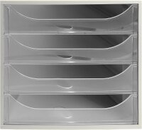 Exacompta 228323D Ablagebox Office mit 4 Schubladen für DIN A4+ Dokumente. Ecobox mit hoher Kapazität für mehr Platz auf dem Schreibtisch Big Box Grau|Kristall