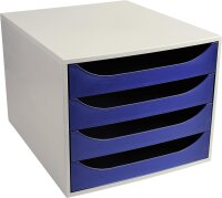 Exacompta 2286104D Ablagebox Office mit 4 Schubladen für DIN A4+ Dokumente. Ecobox mit hoher Kapazität für mehr Platz auf dem Schreibtisch Big Box Grau|Nachtblau