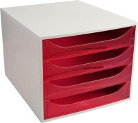 Exacompta 228654D Ablagebox Linicolor mit 4 Schubladen für DIN A4+ Dokumente. Ecobox mit hoher Kapazität für mehr Platz auf dem Schreibtisch Big Box Grau|Himbeer