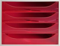 Exacompta 228654D Ablagebox Linicolor mit 4 Schubladen für DIN A4+ Dokumente. Ecobox mit hoher Kapazität für mehr Platz auf dem Schreibtisch Big Box Grau|Himbeer