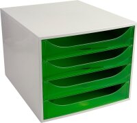 Exacompta 228697D Ablagebox Linicolor mit 4 Schubladen für DIN A4+ Dokumente. Ecobox mit hoher Kapazität für mehr Platz auf dem Schreibtisch Big Box Grau|Apfelgrün