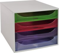 Exacompta 228699D Ablagebox Linicolor mit 4 Schubladen für DIN A4+ Dokumente. Ecobox mit hoher Kapazität für mehr Platz auf dem Schreibtisch Big Box Grau|bunt