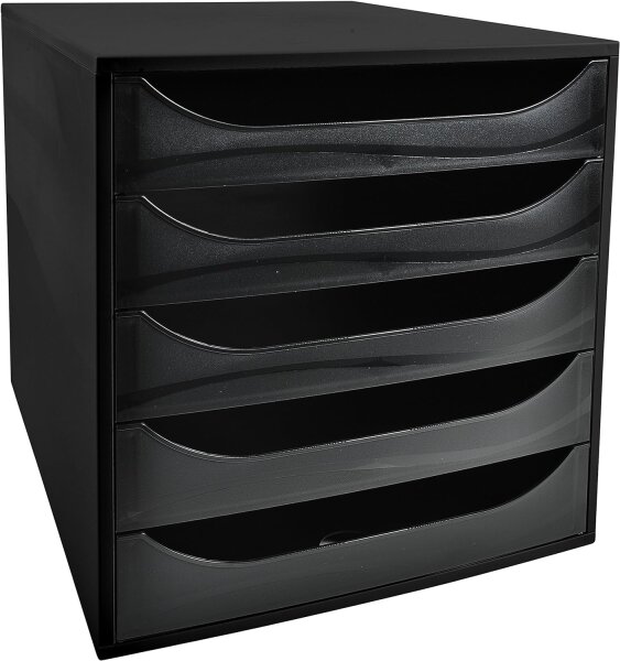 Exacompta 229014D Ablagebox EcoBlack mit 5 Schubladen für DIN A4+ Dokumente. Ecobox mit hoher Kapazität für mehr Platz auf dem Schreibtisch Big Box Schwarz