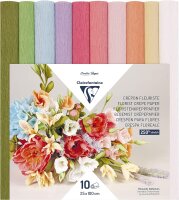 Clairefontaine 995000C Krepppapier, Floristen-Format, 25 x 100 cm, Elastizität, 250%, Grammatur 160 g, Papierblumen, nicht abfärbende Farben, 10 Pastellfarben