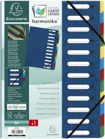 Exacompta 55122E Premium Ordnungsmappe Harmonika. Aus extra starkem Colorspan-Karton DIN A4 12 Fächer und 2 Gummizüge mit Indexfenster und dehnbarem Rücken Register-Mappe blau